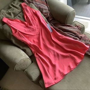 Coral V-Neck Silk Dress